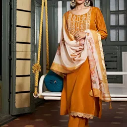 Colors of Earth Women Ethnic Motifs Embroidered Regular Kurta with Trousers & With Dupatta-image-50