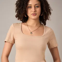 R.Code by The Roadster Life Co. Short Sleeves Square Neck Cotton Crop T-shirt-image-83