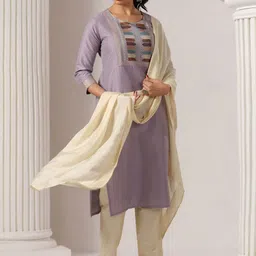 Span Woven Design Pure Silk Straight Kurta with Trouser & Dupatta image 2