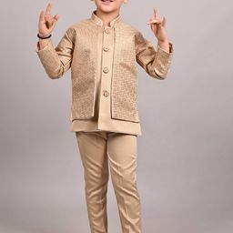 BAESD Boys Self Design Mandarin Collar Indo Western Jacquard 2 Piece Suit Set-picture-35