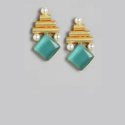 Anouk Gold-Plated Artificial Stones Studded And Beaded Drop Earrings image 3