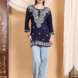Poshak Chikan Studio Ethnic Motifs Embroidered Chikankari Modal Chikankari Kurti-picture-11