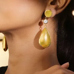 Rubans Voguish 18K Gold-Plated Cubic Zirconia Studded Teardrop Shaped Drop Earrings image 2