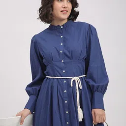 R&B Women Cotton Mandarin Collar Shirt Dress-picture-34