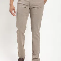 Indian Terrain Men Solid Mid-Rise Textured Brooklyn Slim Fit Trousers-image-52