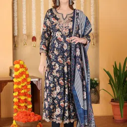Anouk Women Floral Printed Regular Zardozi Anarkali Kurta with Trousers & Dupatta-12