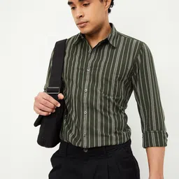 max Striped Spread Collar Cotton Shirt-image-91