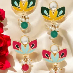 Anouk Set Of 2 Gold-Plated Contemporary Shaped Kundan studded-36