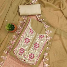 DIVASTRI Floral Embroidered Sequinned Georgette Unstitched Dress Material-image-45