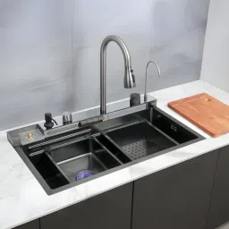 Piano Smart Kitchen Sink Integrated Waterfall Single Bowl with Digital Display, Pull-Out Faucet and RO Tap | 30x18x9 inches | 304-Grade Stainless Steel Vessel Sink-image-21