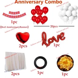 balloon and you Solid Happy Anniversary Decoration Kit With White Net & Led Light & Balloon image 2