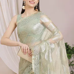 Inddus Embellished Sequinned Net Saree image 2