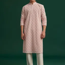 KALKI Fashion Men Floral Embroidered Regular Thread Work Kurta with Trousers-37