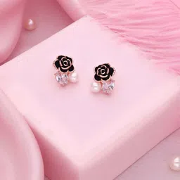 Brado Jewellery Rose Gold-Plated Artificial Stones Studded & Beaded Floral Shaped Studs-35