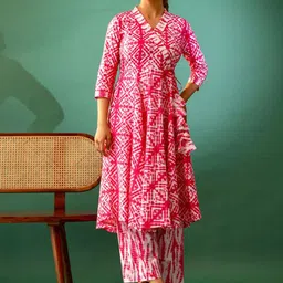 Vivika Shibori Printed V-Neck Pure Cotton Tunic With Trouser-47