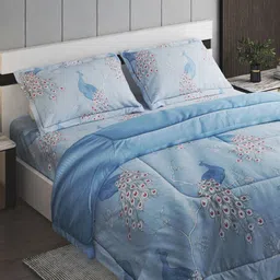 Home Centre Scarlet Blue & Red Ethnic Motifs Printed AC Room 144 TC Queen Bedding Set-image-80