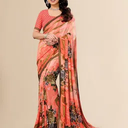 Moda Rapido Floral Beads and Stones Poly Georgette Saree-picture-10