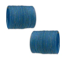 PRIYA KANGAN Set of 48 Gold Dotted Pattern Glass Bangles-image-67