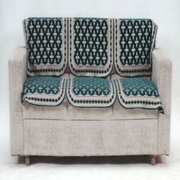 Fashion Throw Teal & White 2 Pieces Floral Printed 3 Seater Jacquard Sofa Covers-image-15