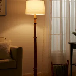 Decorcity Off-White & Brown Wooden Cylindrical FloorLamps-39