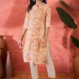 Sangria Floral Printed Mandarin Collar Straight Kurta-31