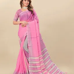 Anouk Striped Linen Blend Designer Saree-picture-13