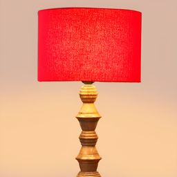 Devansh Red Drum Shaped Wooden Table Lamp image 4