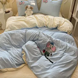 JC HOME Khaki & Blue Cartoon Characters Polycotton 3 Piece Double King Regular Bedding Set-47