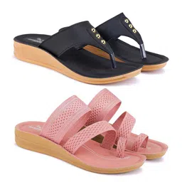 BERSACHE Women Pack Of 2 Open Toe Flatform Heels-3