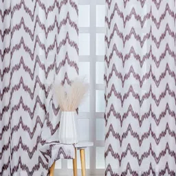 Parda Online White & Brown 2 Pieces Abstract Printed Linen Window Curtain-image-43