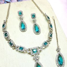 VATSALYA creation Alloy Gold- plated Green Silver Jewellery Set-image-87