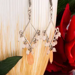 Shrim jewels Brass-Plated Quartz Beaded Oxidised Diamond Shaped Drop Earrings-picture-10