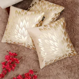 Myntra Elegant Homes Cream-Coloured 3 Pieces Ethnic Motifs Velvet Square Cushion Covers-image-70