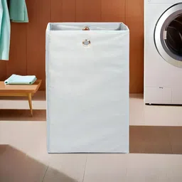 Myntra Elegant Homes Off White Foldable Laundry Basket With Holding Rings-8