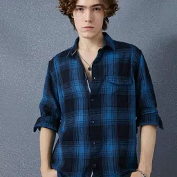VOLTEDGE Men Classic Relaxed Fit Spread Collar Tartan Checked Cotton Casual Shirt-picture-42