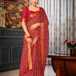 all about you Bandhani Printed Zari Pure Cotton Bagru Saree-image-79