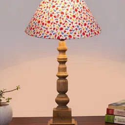 Devansh White Printed Frusturical Shaped Wooden Table Lamp-21