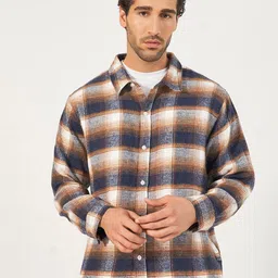 Styli Men Campfire Brushed Flannel Checkered Oversized Fit Shirt-image-93
