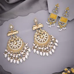 Anouk Set Of 2 Artificial Stones and Beaded Contemporary Drop Earrings-96