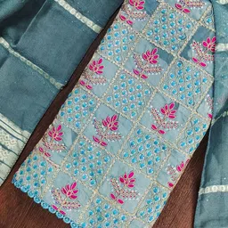 DIVASTRI Embroidered Blue Unstitched Dress Material-picture-35