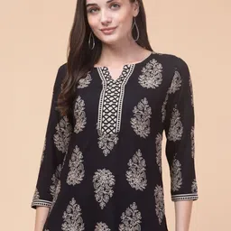 Hive91 Ethnic Motifs Printed V-Neck Kurti-image-37