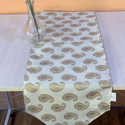 Pink Parrot White Printed Jacquard Silk Table Runner With Tassels-57