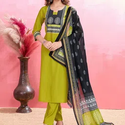 MOJILAA Women Printed Regular Beads and Stones Kurta with Trousers & With Dupatta-picture-36