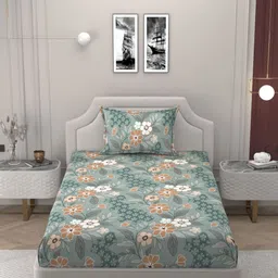 BELVOSTUM Coffee Brown & Green Printed 160 TC Single Bedsheet Set 2.28 m x 1.52 m-8