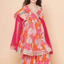 Little Zing Girls Printed Kurta & Sharara Set With Dupatta-image-54