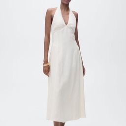 MANGO Halter Neck Pleated Detail Sleeveless A-Line Midi Dress-55