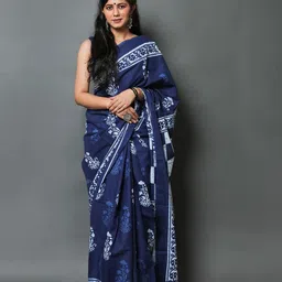 Craft Musium Floral Pure Cotton Bagru Saree-image-99