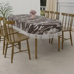 Myntra Elegant Homes Brown Geometric Printed Waterproof Plastic Oval 6-Seater Table Cover-image-81