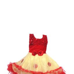 Samjho Fashion Girls Red & Gold Sequin Party Frock-image-7