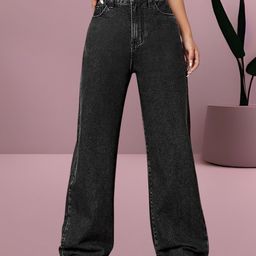 RIVI Women Comfort Wide Leg High-Rise Acid Wash Stretchable Jeans-image-14